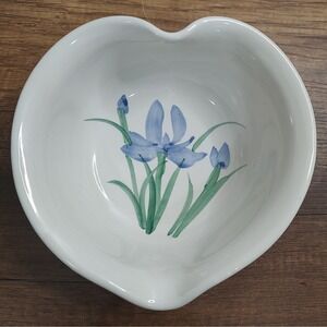Studio Pottery Heart Shaped Bowl Artisan Signed Original Floral Decorative